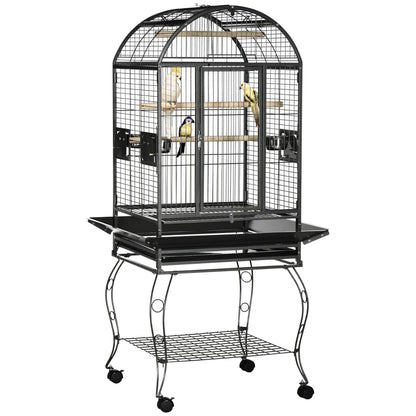 PawHut 66" Bird Cage Parrot Cage for Conures, Cockatiels, Parrotlet with Play Top, Rolling Stand, Pull Out Tray, Storage Shelf