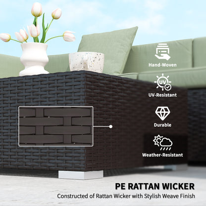 Outsunny 7 Pieces Outdoor Rattan Furniture Set, Patio Wicker Sectional Conversation Sofa Set, Light Green