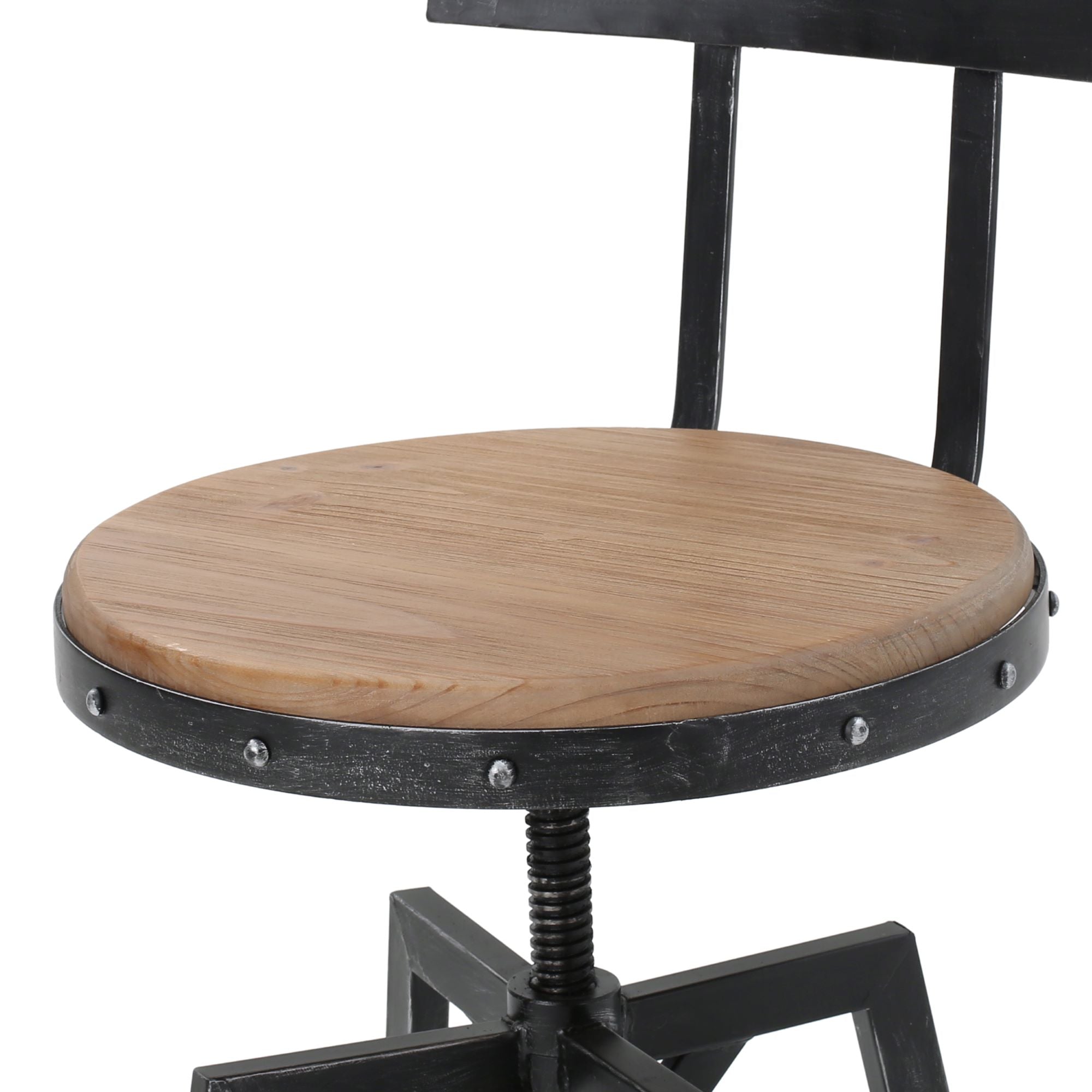 Adjustable Metal Barstool with Wooden Seat, 360° Swivel Design, 17.5" L x 20" W x 39-45" H, Antique Black