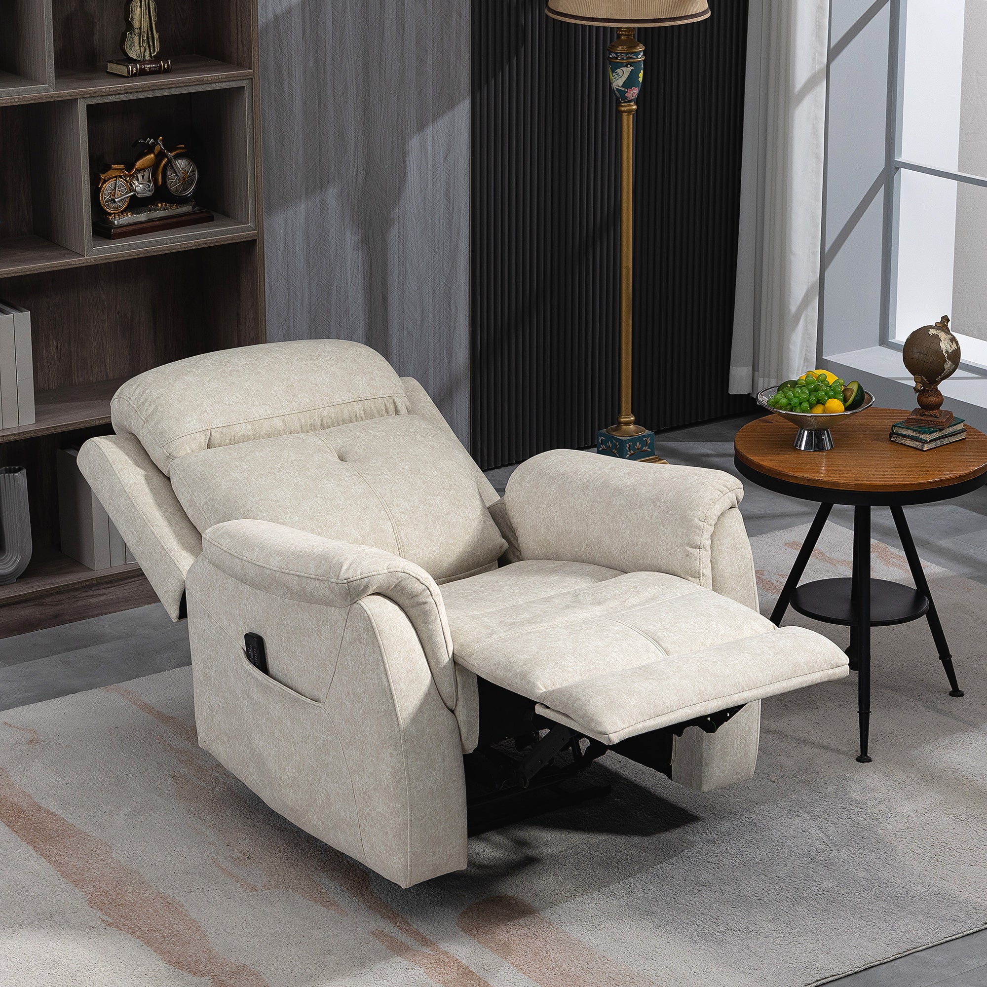 HOMCOM Manual Recliner Chair with Vibration Massage, Reclining Chair for Living Room with Side Pockets, Beige