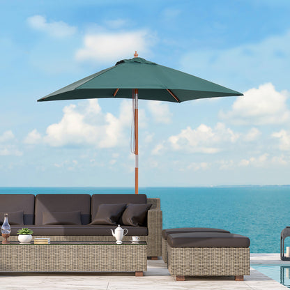 Outsunny 6.6x5ft Square Market Parasol, Wooden Patio Umbrella with Tilt Mechanism and 6 Bamboo Ribs, Garden Sunshade, Green