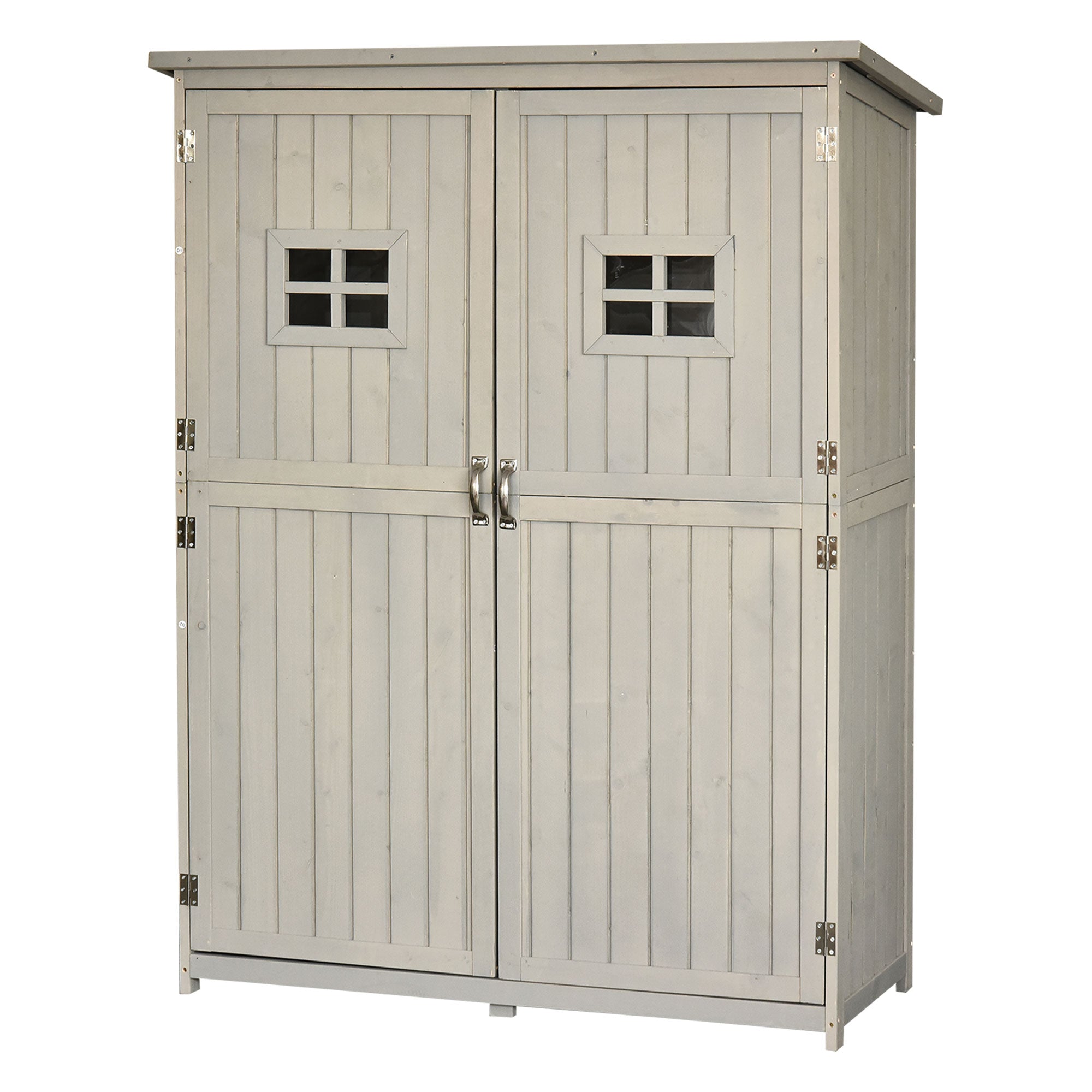 Outsunny 4x1.5ft Wooden Garden Storage Shed, Outdoor Tool Cabinet Organizer with Windows and Double Door, Grey