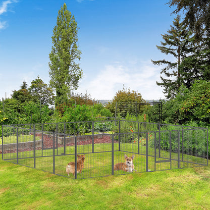 PawHut Heavy Duty Pet Playpen, 16 Panels Steel Dog Fence Puppy Exercise Pen with 2 Doors Locking Latch, 31.5" Height