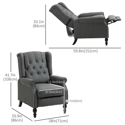 HOMCOM Wingback Reclining Chair with Footrest, Button Tufted Recliner Chair with Rolled Armrests for Living Room, Dark Grey