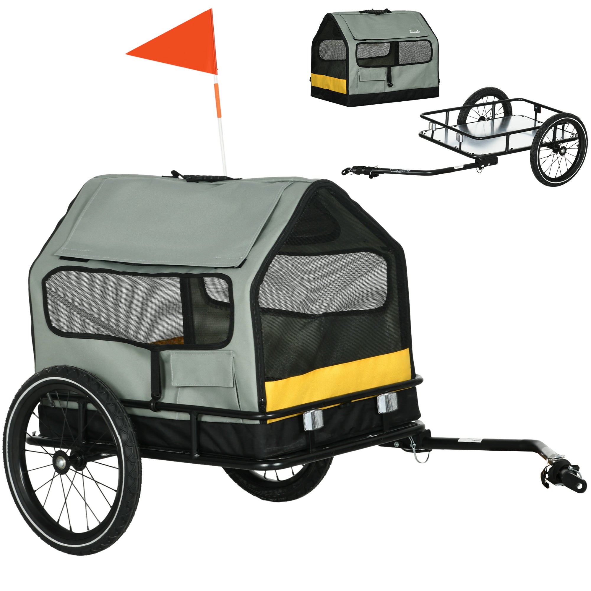 Aosom 3 in 1 Dog Bike Trailer, Pet Cargo, Pet Bed with Safety Leash, Hitch, Quick-Release Wheels, Cushion for Small Dogs
