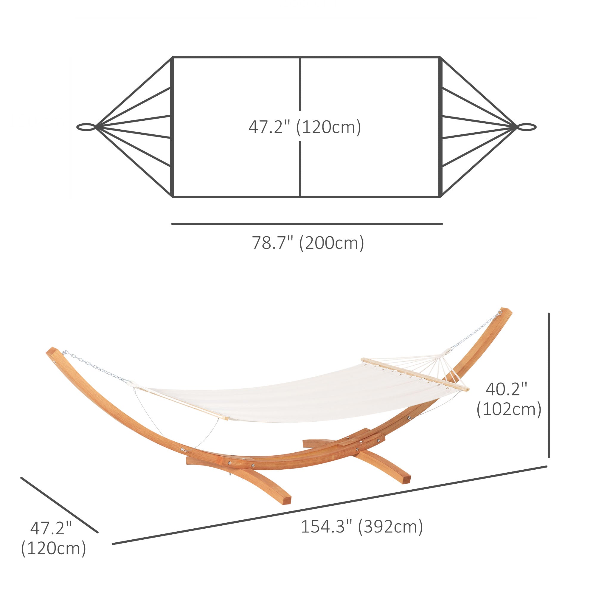 Outsunny 13' Patio Hammock with Stand, Outdoor Arch Wooden Hammock Bed, Camping Hammock with Straps and Hooks, White