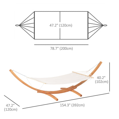 Outsunny 13' Patio Hammock with Stand, Outdoor Arch Wooden Hammock Bed, Camping Hammock with Straps and Hooks, White