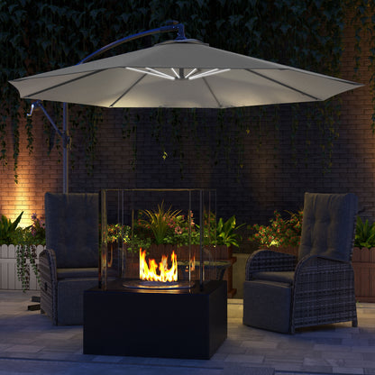 Outsunny 10ft Outdoor Cantilever Hanging Offset Umbrella with Solar LED Lights, Crank, Cross Base, Aluminum Frame, Grey