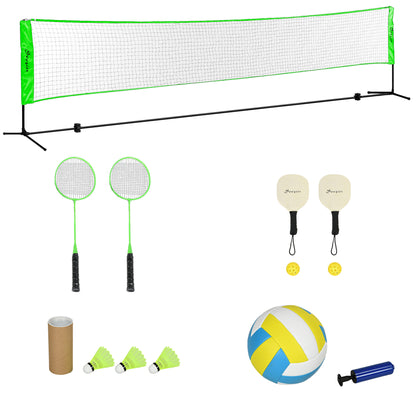 Soozier Portable Badminton Set, Pickleball Volleyball Net with 3 Shuttlecocks, 4 Rackets, for Indoor Outdoor, Beach, Backyard