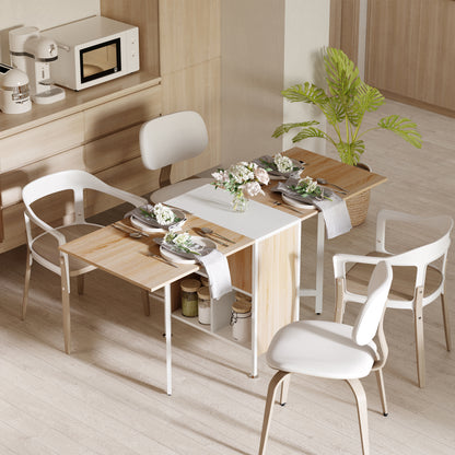 HOMCOM Multi-use Space Saving Folding Dining Table with Hideaway Shelves for Kitchen, Dining, Study and Office