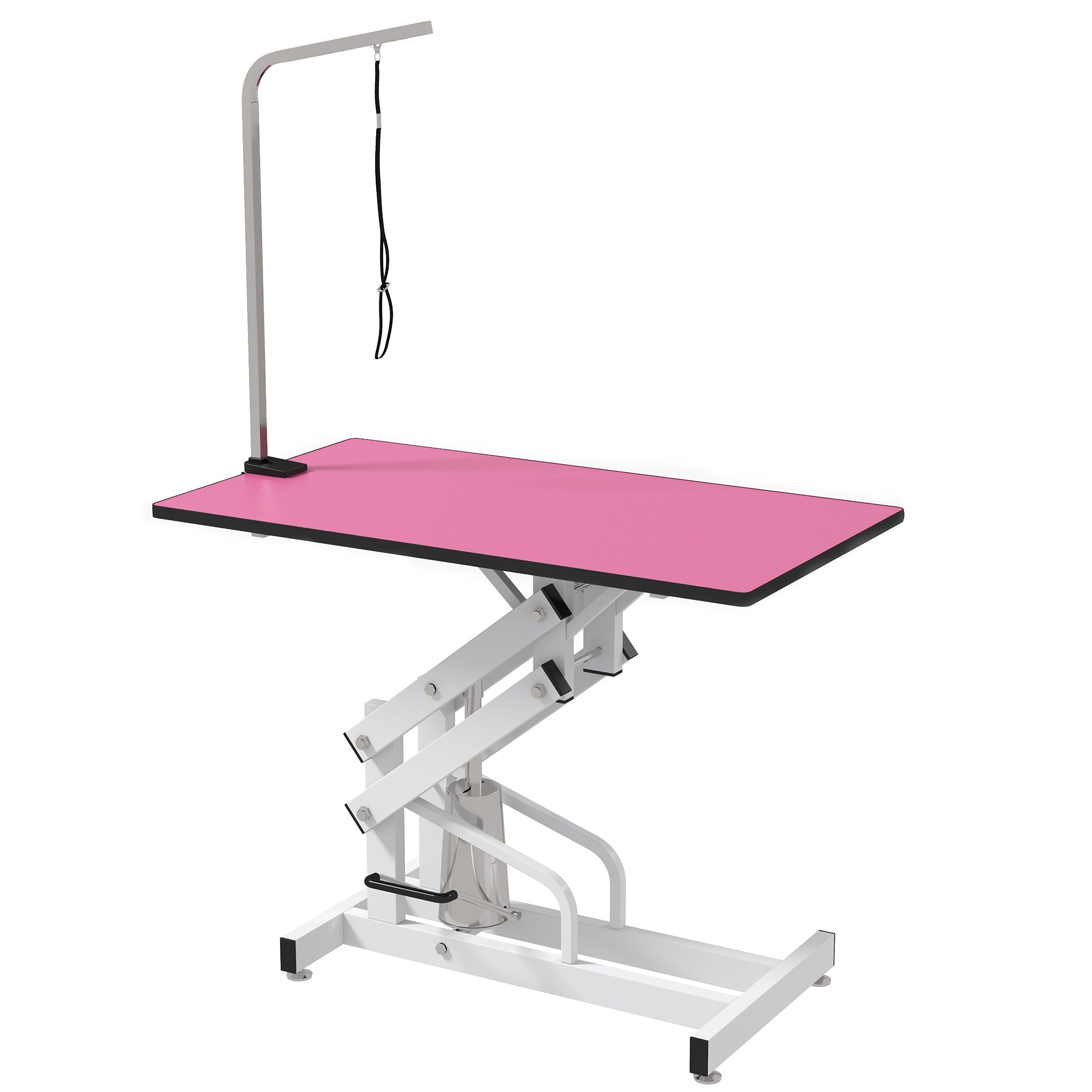 PawHut Pet Grooming Table, Height Adjustable Dog Grooming Table with Arm, Noose and Non-Slip Grooming Table, Pink