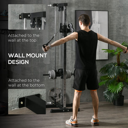 Soozier Wall Mount Cable Station, 15 Positions Adjustable Dual Pulley Machine Cable Crossover Machine for Home Gym