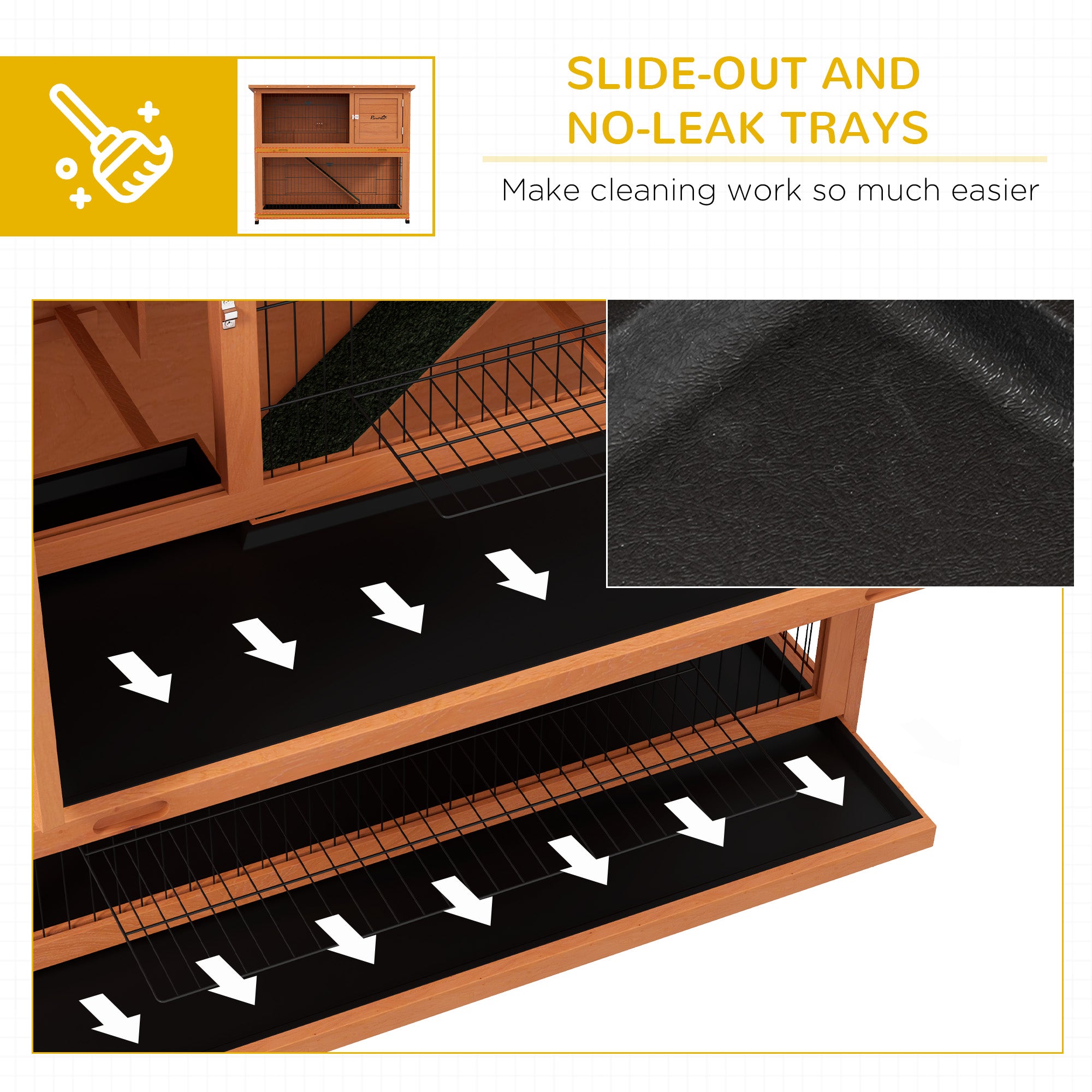 PawHut Wooden Rabbit Hutch with Trays, Ramp, Asphalt Roof, Doors for 1-2 Rabbits, 47" x 20" x 40", Orange
