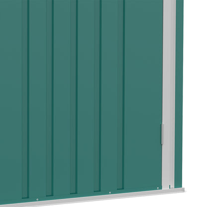 Outsunny 3.3' x 3.4' Lean-to Garden Storage Shed, Outdoor Galvanized Steel Tool House with Lockable Door for Patio Green