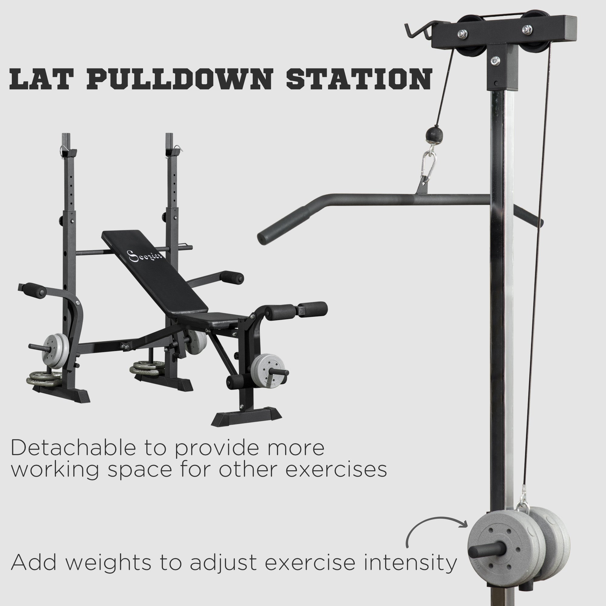 Soozier Adjustable Weight Bench with Pulley System for Home Gym Full Body Workout
