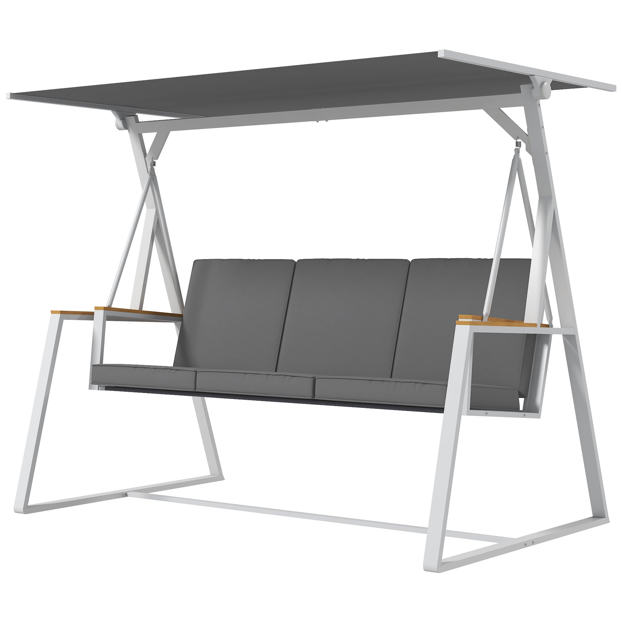 Outsunny 3-Seat Outdoor Porch Swing Outdoor Patio Swing with Adjustable Canopy, Removable Cushion for Garden, Poolside, Grey