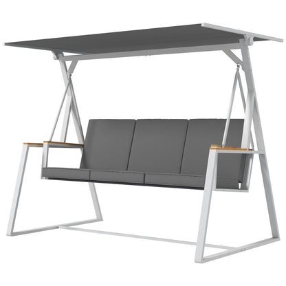 Outsunny 3-Seat Outdoor Porch Swing Outdoor Patio Swing with Adjustable Canopy, Removable Cushion for Garden, Poolside, Grey