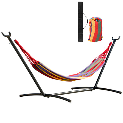 Outsunny Patio Hammock with Stand, Fabric Outdoor Hammock Bed with Stand, Free Standing Adjustable Lounge Chair Includes Portable Carrying Case for Outdoor or Indoor