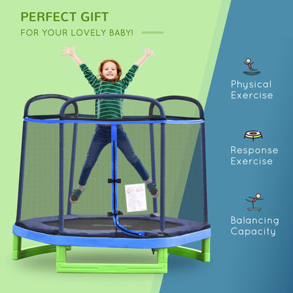Outsunny 84.75" Kids Trampoline 7 FT Indoor Outdoor Trampolines with Safety Net Enclosure Built-in Zipper Padded Covering, for Boys and Girls, Blue