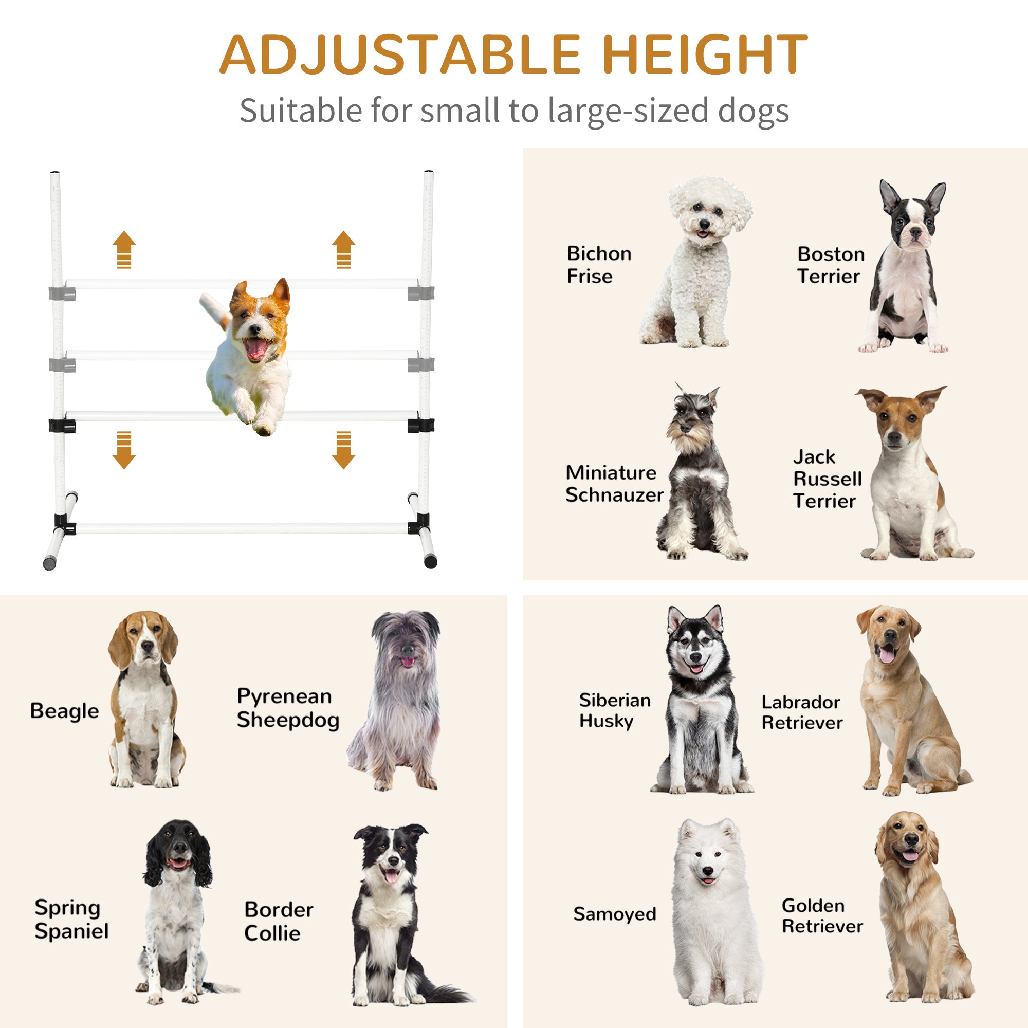 PawHut Set of 4 Dog Agility Training Equipment Adjustable Jump Bar Pet Exercise Kit with Carrying Bag (White)