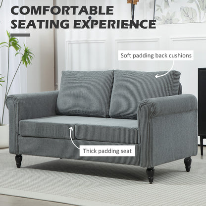 HOMCOM Vintage Loveseat, Upholstered Love Seat Furniture, Fabric 2 Seater Sofa with Rolled Arms, Rubber Wood Legs, Grey