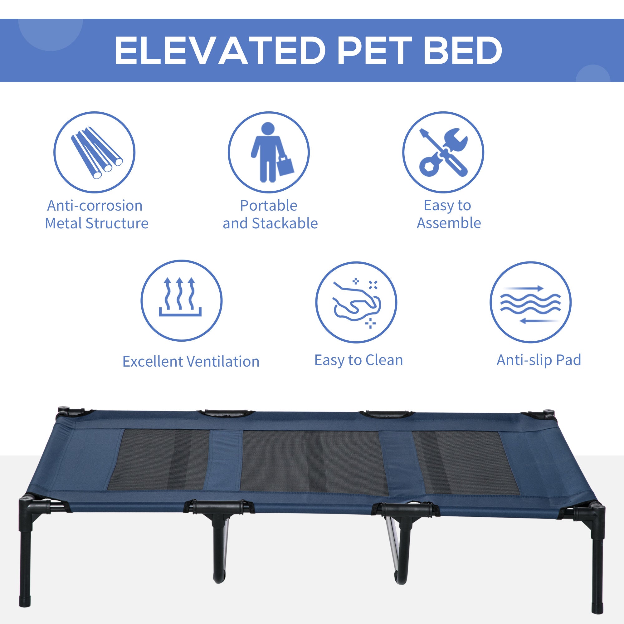 PawHut 48" X 36" X 9" Elevated Pet Bed with Carrying Bag, Dark Blue
