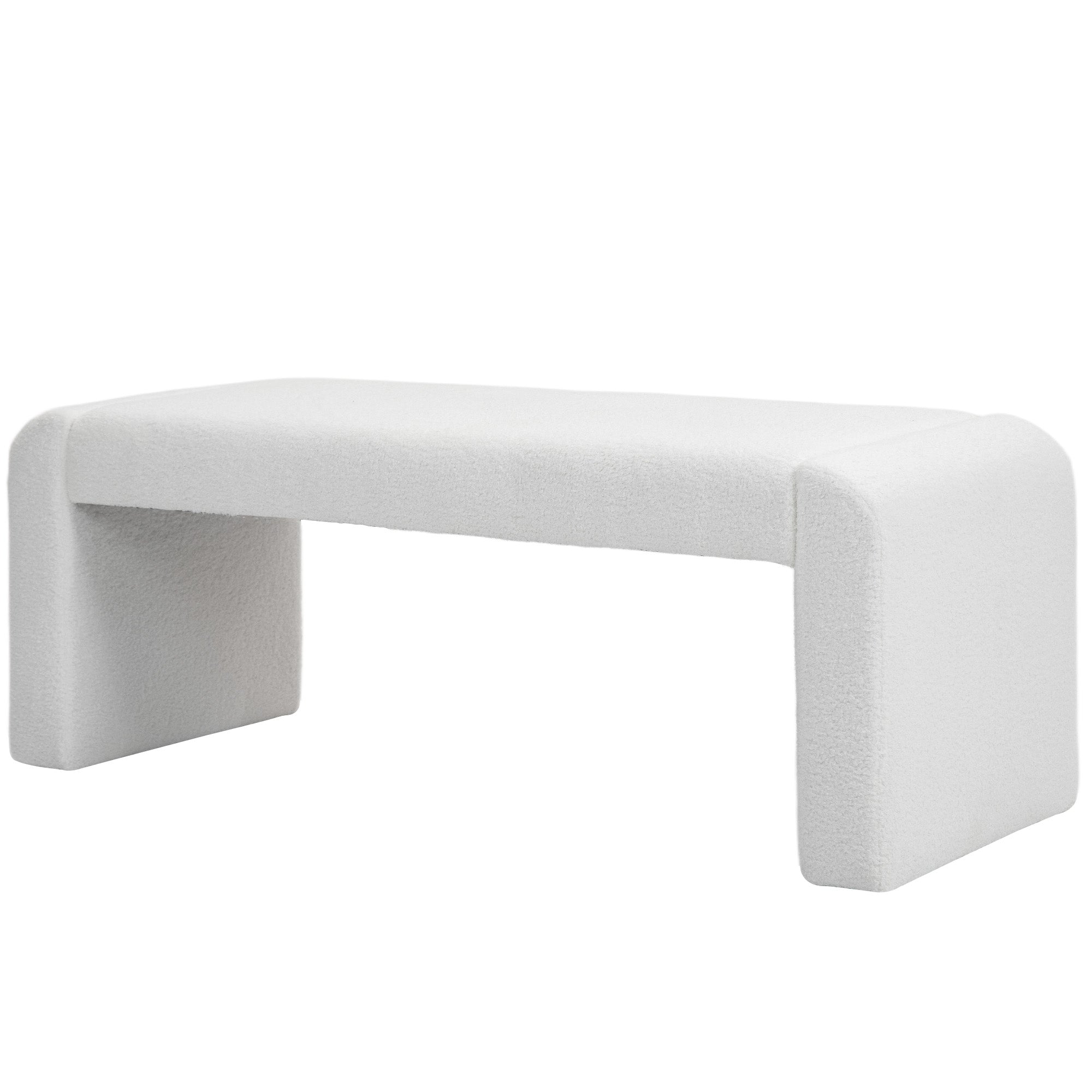 HOMCOM Upholstered Bedroom Bench, Boucle End of Bed Bench, Modern U-Shaped Entryway Bench, 47 x 18 x 18 Inches, White