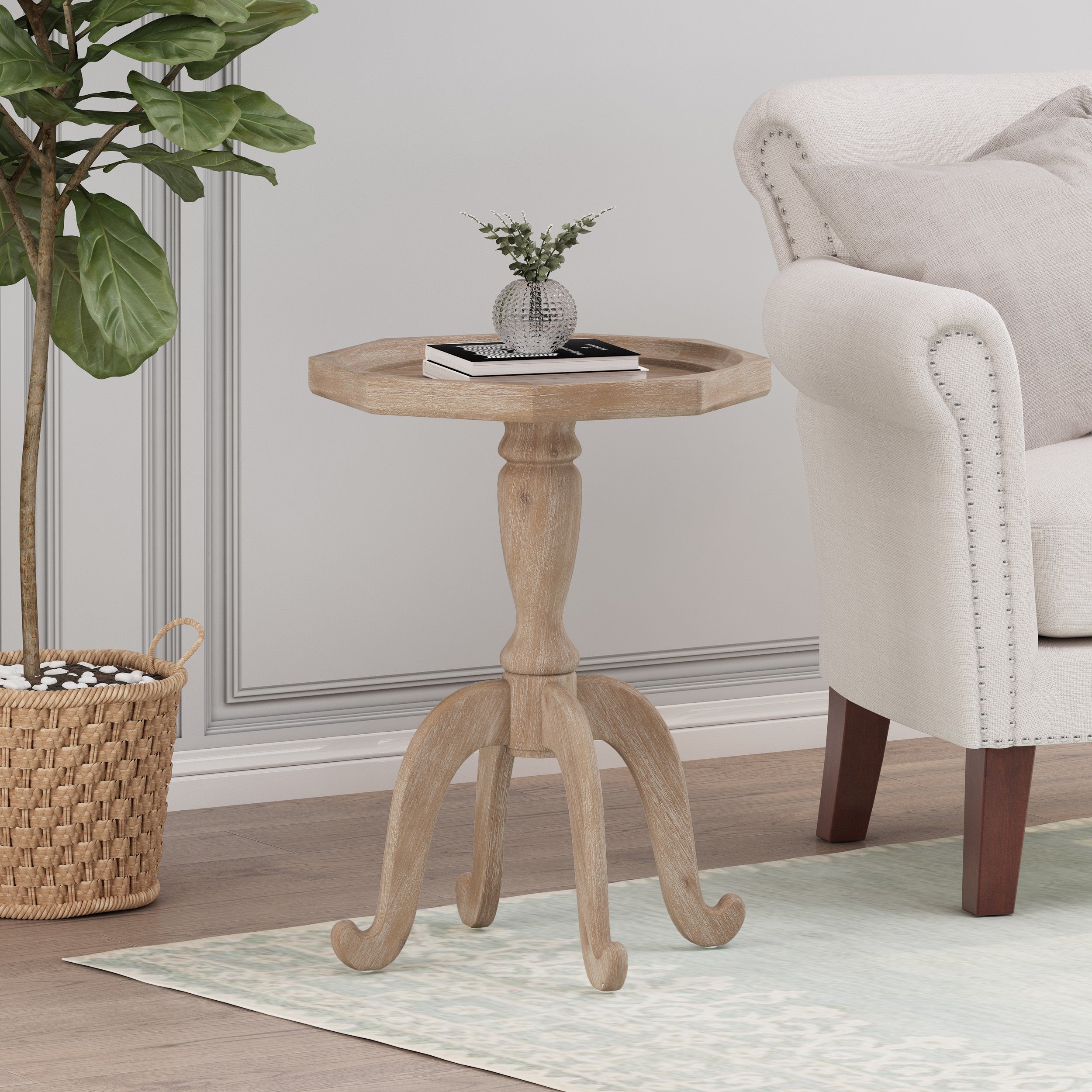 Accent Table with Smooth Walnut Finish, Durable Acacia Wood Construction, No Assembly Required, 18.5" L x 18.5" W x 25" H, Natural