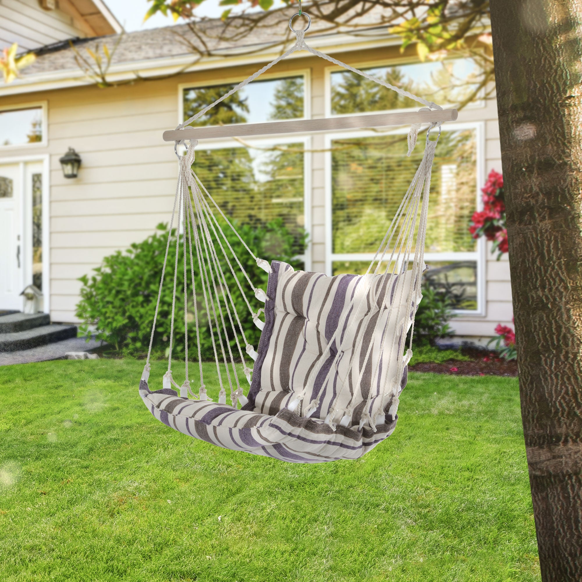 Outsunny Portable Hanging Woven Hammock Seat Rope Swing Chair Sleeping Bed for Outdoor Garden Yard Camping Brown