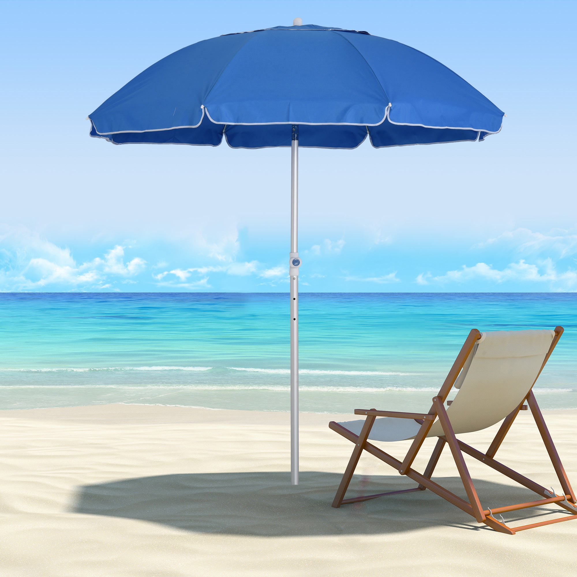 Outsunny Arc. 6.4ft Beach Umbrella with Aluminum Pole Pointed Design Adjustable Tilt Carry Bag for Outdoor Patio Blue