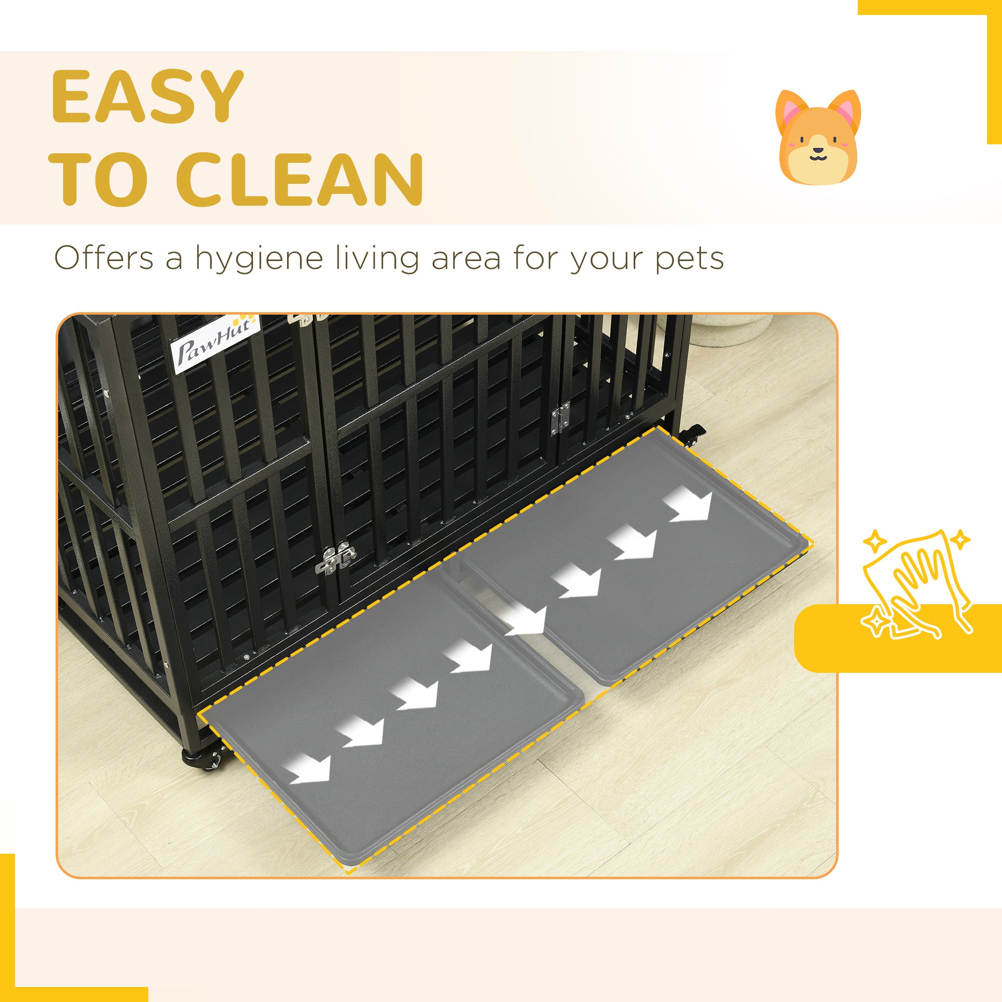 PawHut 45" Heavy Duty Steel Dog Crate Kennel Pet Cage with Wheels for Convenient Access Anti-Pinching Floor, Black