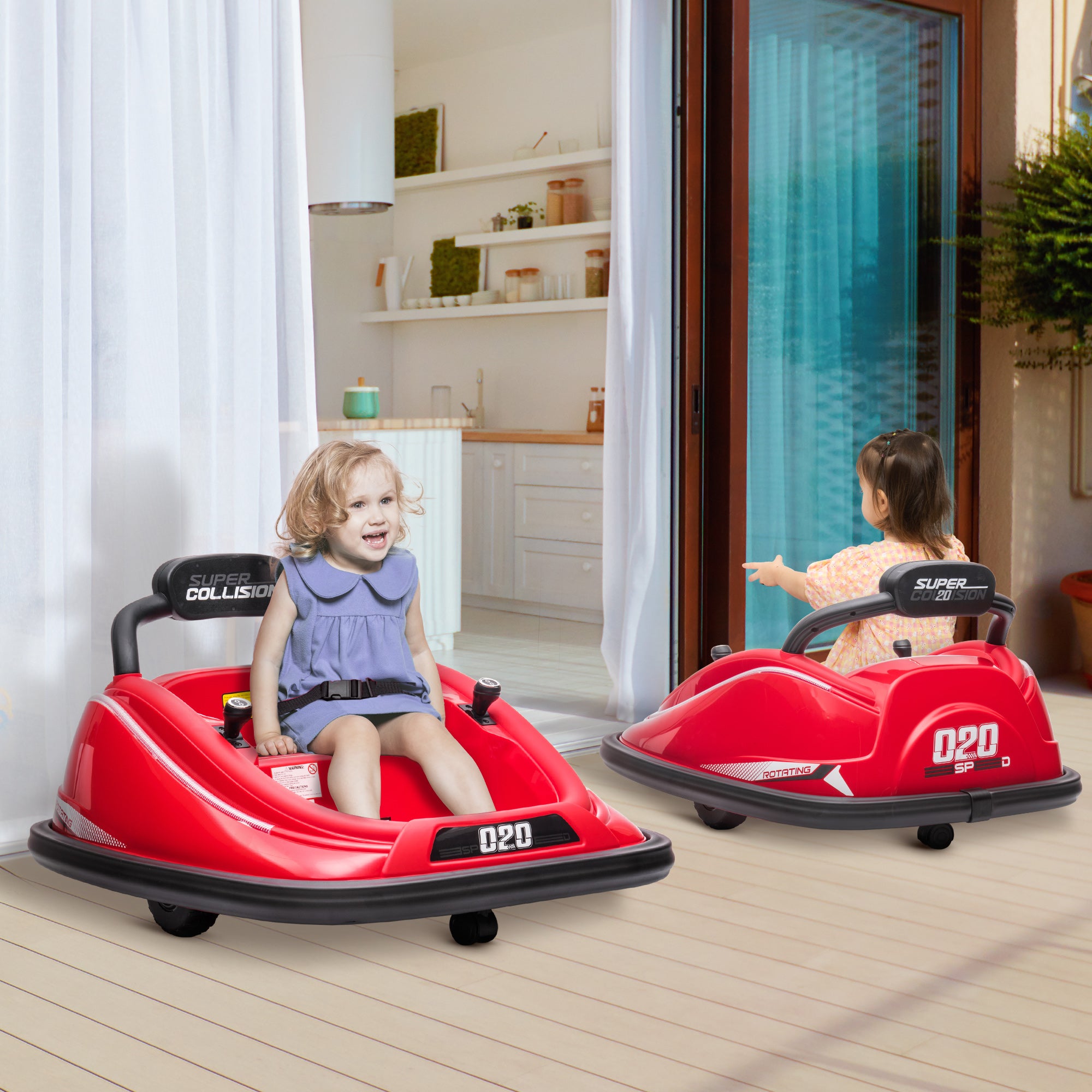 Aosom 12V Kids Bumper Car, 360° Rotation Electric Ride On Car, Twins Motor Battery Powered Toy, w/ Parent Remote Control, Safety Belt, Colorful LED Lights,, Red