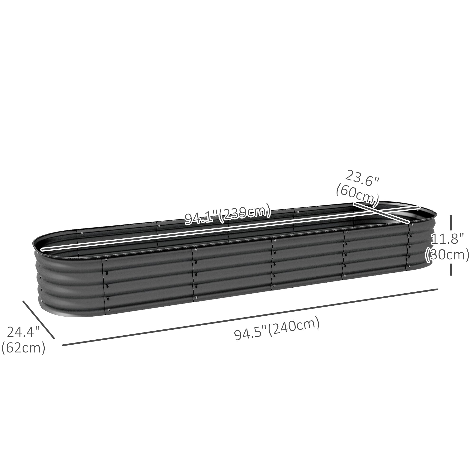 Outsunny 7.9 x 2 x 1ft Galvanized Raised Garden Bed Kit, Metal Planter Box with Safety Edging, Dark Grey