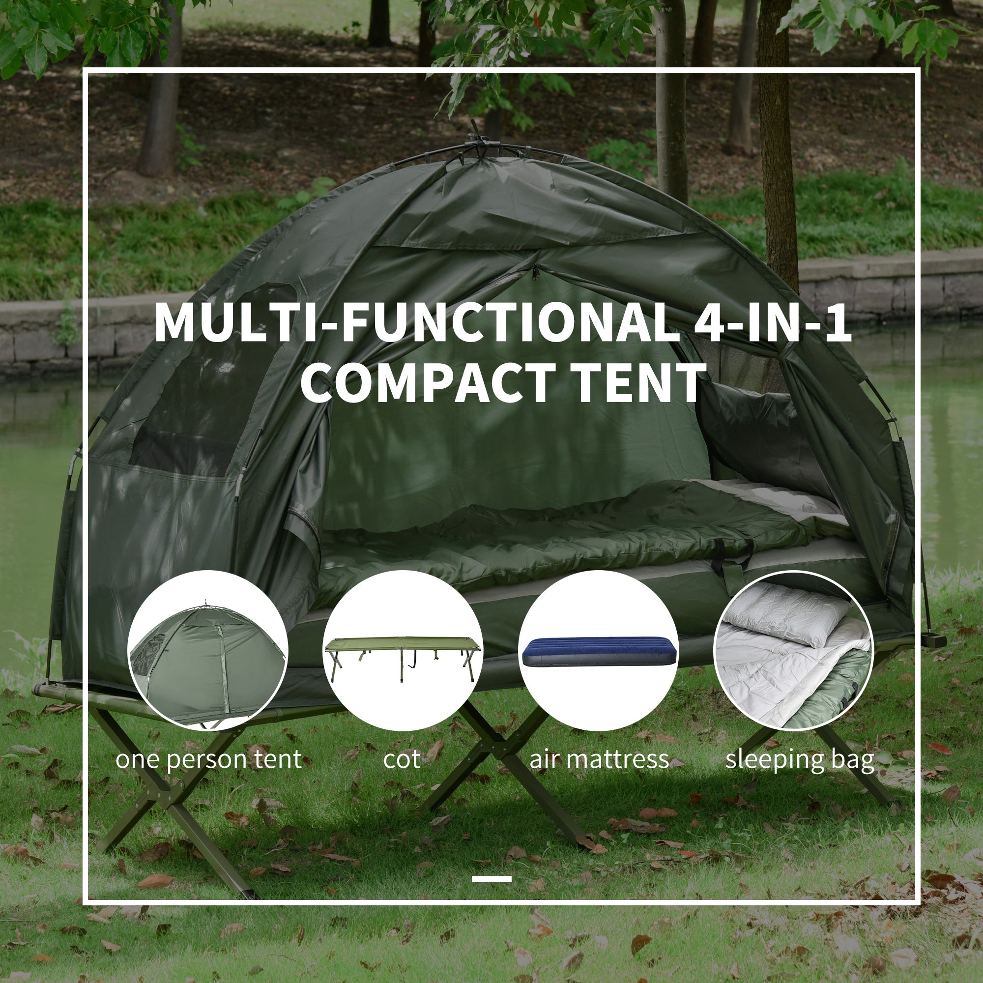 Outsunny Hiking Tent Camping Bed Cot Combo Portable w/ Sleep Bag Mattress