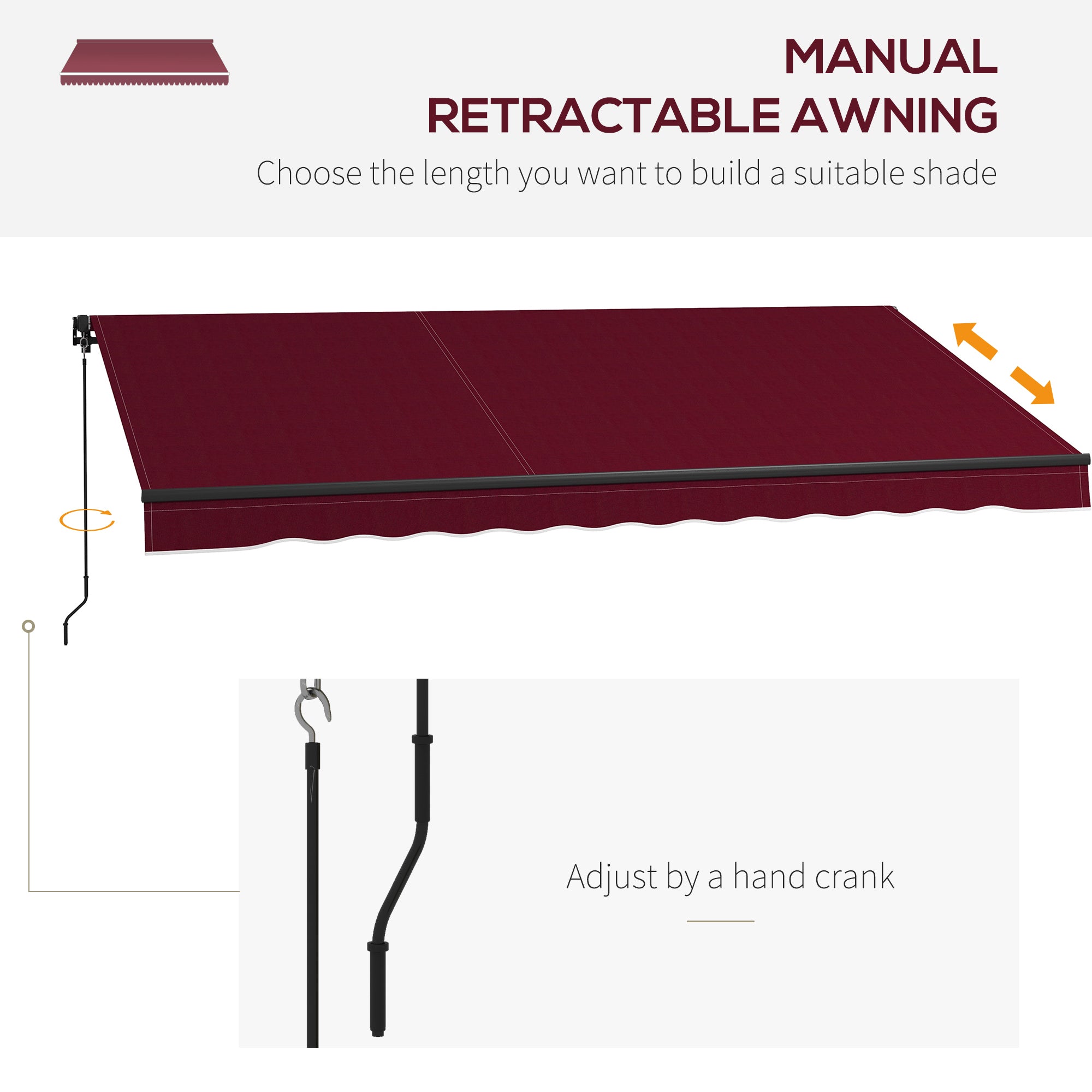 Outsunny 13' x 10' Retractable Awning, 280gsm UV Resistant Sunshade Shelter, for Deck, Balcony, Yard, Wine Red
