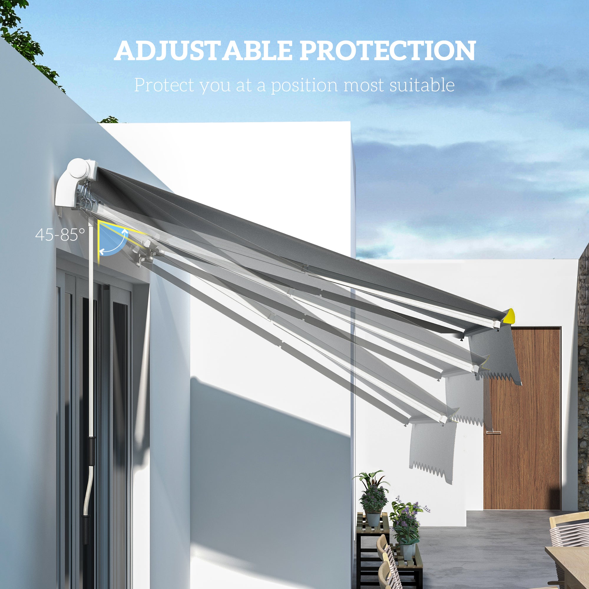 Outsunny 8' x 6.5' Manual Retractable Awning with LED Lights, Aluminum Sun Canopies for Patio Door Window, Dark Grey