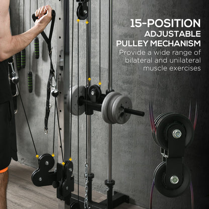 Soozier Wall Mount Cable Station, 15 Positions Adjustable Dual Pulley Machine Cable Crossover Machine for Home Gym
