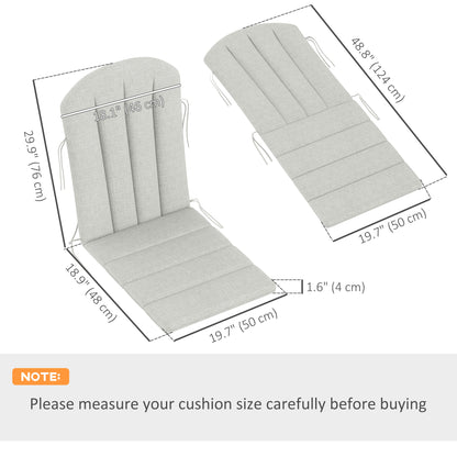 Outsunny Set of 2 Patio Chair Cushions, High Back Adirondack Chair Cushion with Ties, High-Density Foam, Light Grey