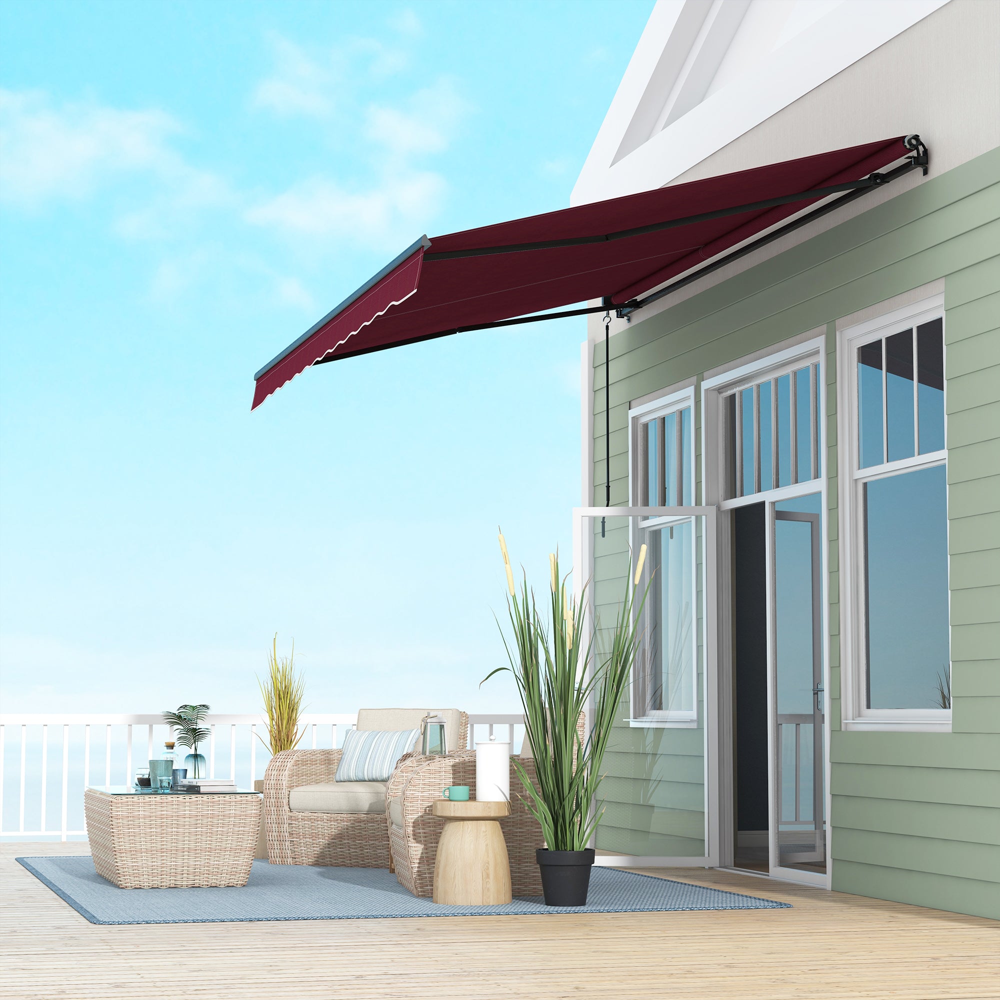 Outsunny 13' x 10' Retractable Awning, 280gsm UV Resistant Sunshade Shelter, for Deck, Balcony, Yard, Wine Red