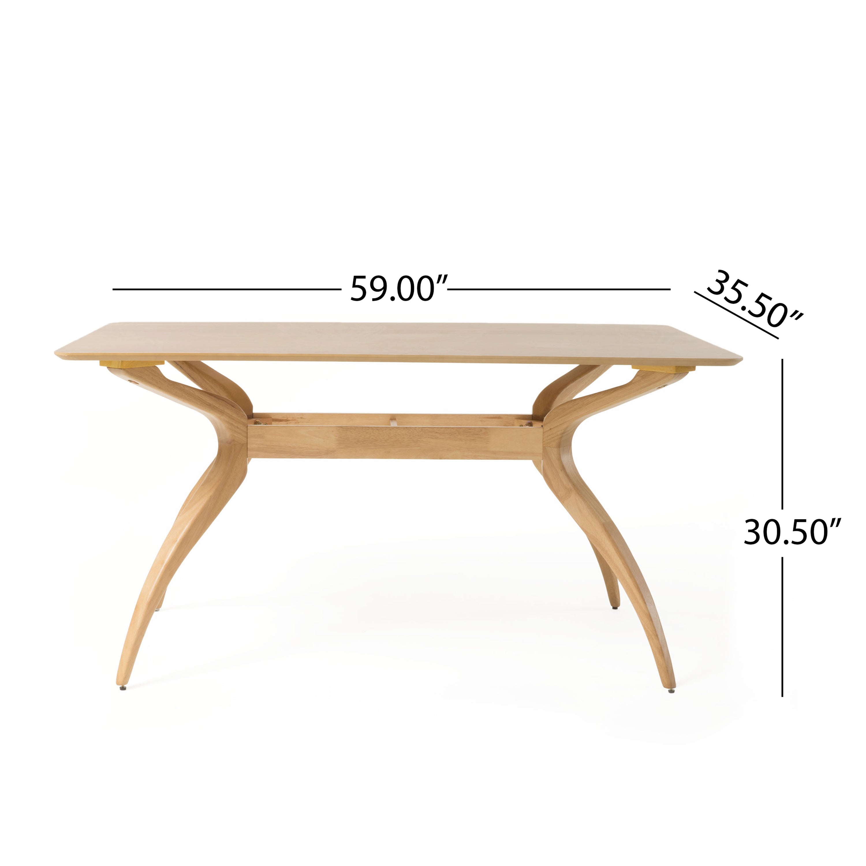 Mid-Century Modern Dining Table with Rubberwood Frame, Spider Leg Design, Ideal for Kitchen, Dining Room, 59" L x 35.5" W x 30.5" H, Natural