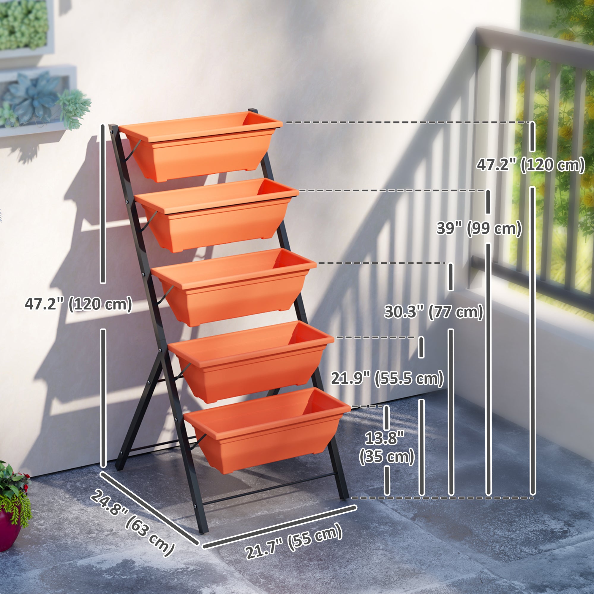 Outsunny 5-Tier Raised Garden Bed Plant Stand Flower Pots with Leaking Holes Red