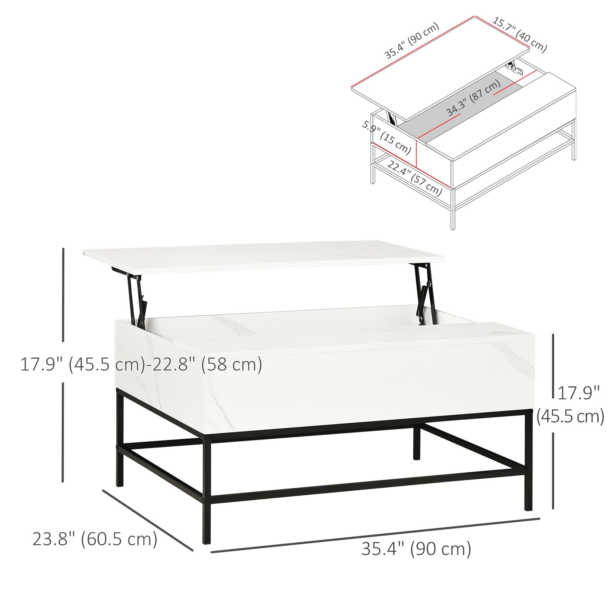 HOMCOM Lift Top Coffee Table with Hidden Storage Compartment Lift Tabletop Center Table for Living Room, White