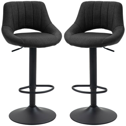 HOMCOM Swivel Bar Stools Set of 2, Linen Upholstered Counter Height Barstools with Round Metal Base