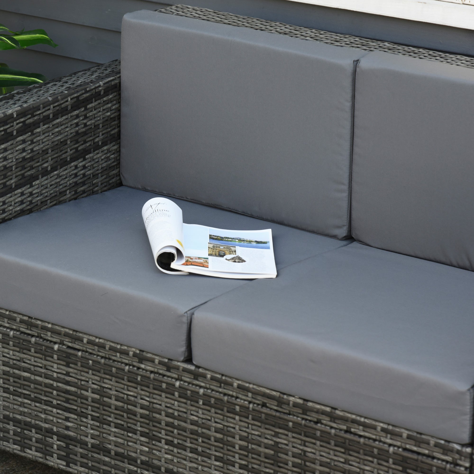 Outsunny 2 Seat Patio Loveseat Deluxe Wicker Sofa Chair Outdoor Rattan Furniture Couch All Weather with Cushion for Balcony, Deck, Garden and Poolside, Grey