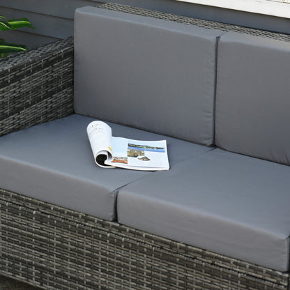 Outsunny 2 Seat Patio Loveseat Deluxe Wicker Sofa Chair Outdoor Rattan Furniture Couch All Weather with Cushion for Balcony, Deck, Garden and Poolside, Grey