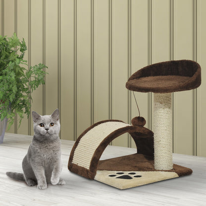 PawHut 18" Cat Tree Scratching Kitty House Kitten Activity Centre Pet Bed Post Furniture with Hanging Toy (Brown)