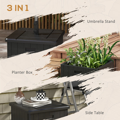 Outsunny 3-in-1 Outdoor Umbrella Base with Wheels and Handles, End Table, Flower Box Planter with Hole, 176 lbs. Capacity, Black