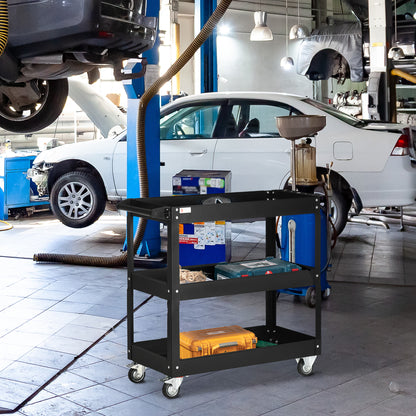 DURHAND 3 Tier Rolling Tool Cart with Wheels, 330 LBS Capacity Heavy Duty Utility Cart, Steel Mobile Service Cart for Garage, Mechanics and Warehouse, Black