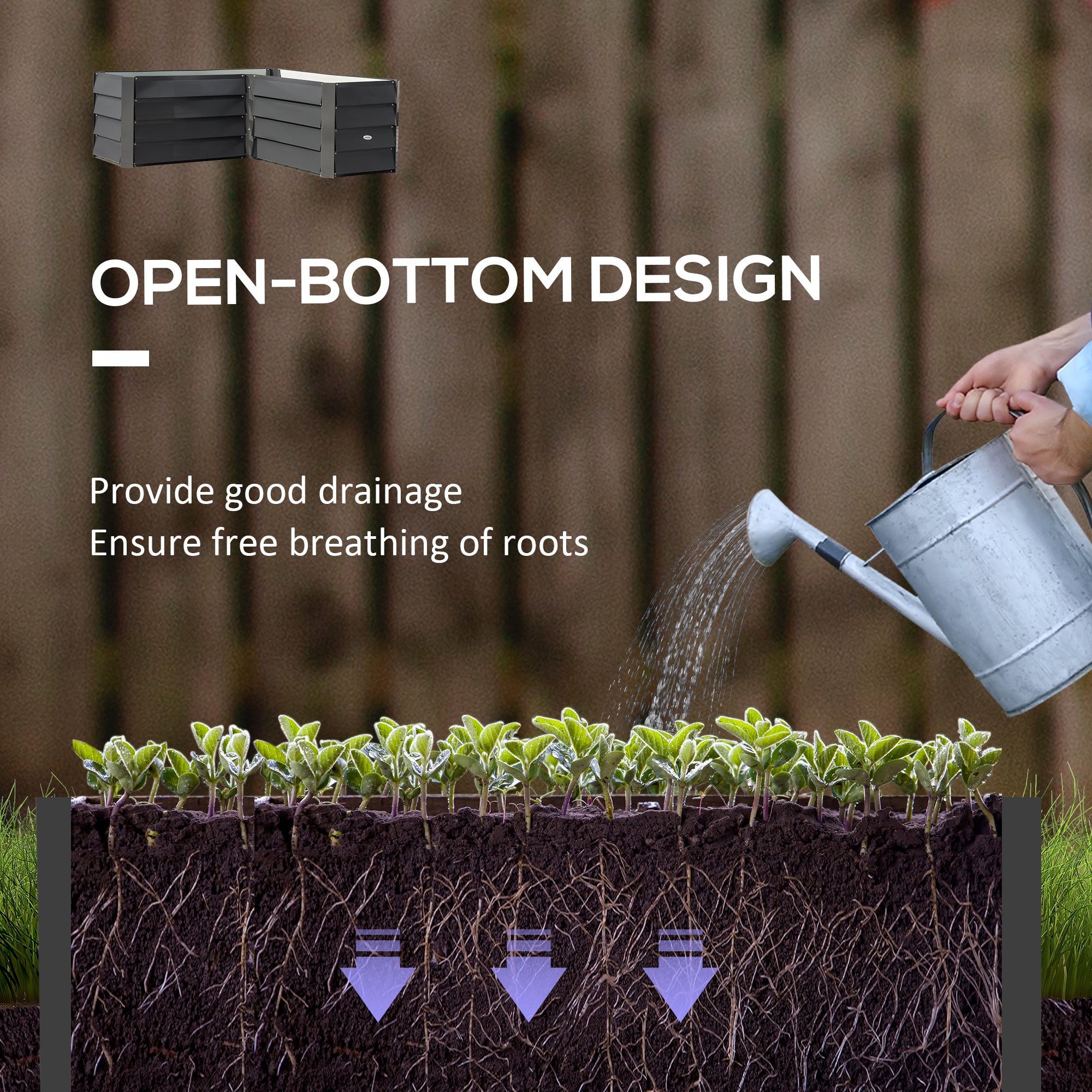 Outsunny 45" x 45" x 17" L-Shaped Galvanized Steel Raised Garden Bed for Vegetables, Flowers, Herbs, Dark Grey