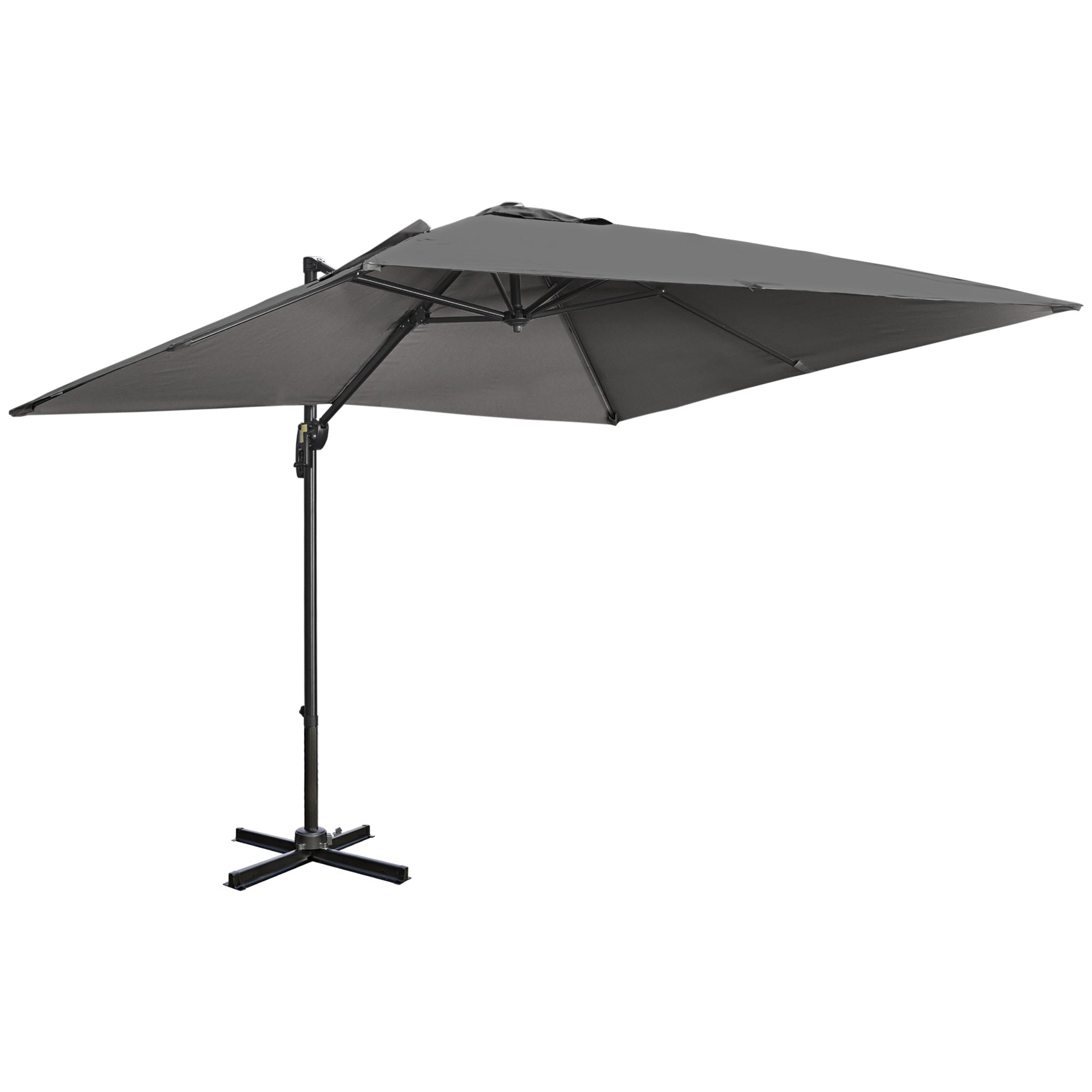 Outsunny 9ft Cantilever Patio Umbrella, Square Overhanging Umbrella with Cross Base, Crank Handle, Tilt, 360° Rotation and Aluminum Frame, Dark Grey